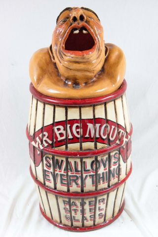 Vintage Mr Big Mouth Amusement Park Circus Side Show Trash Garbage Can