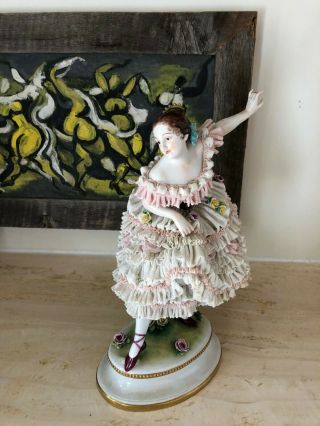 Vintage 12 " German Volkstedt Dresden Lace Porcelain Ballerina Figurine No.  8
