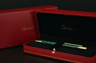 Cartier Trinity Must De Marble Green Gold Ballpoint Pen Vintage Rare C80