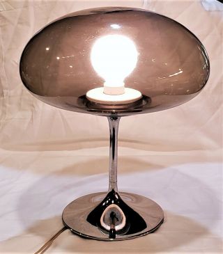 Vtg Mcm 15 " Laurel Type Smoke Mushroom Chrome Table Lamp Bill Curry For Stemlite