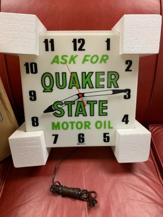 GORGEOUS NOS VINTAGE QUAKER STATE LIGHTED CLOCK WITH BOX/RARE FIND 2
