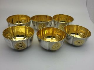 Vintage Sterling Silver Desert Bowls Set Of Six India Silver Gilt