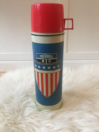 Vintage Thermos Red White Blue Flag 1975 King Seeley