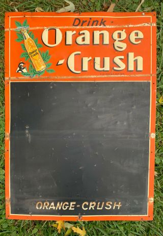 Vtg 1937 Orange Crush Tin Metal Embossed Menu Chalkboard Soda Pop Sign