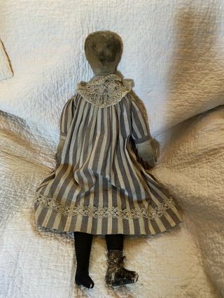 Antique Early Pencil Face Early Cloth Rag Doll With Fabulous Hands