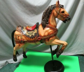 Vtg Resin Hand Painted Detailed Carousel Horse Hair On Stand 28 " Tall