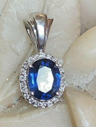 Vintage Estate 14k White Gold Blue Sapphire Diamond Necklace Pendant Appraisal