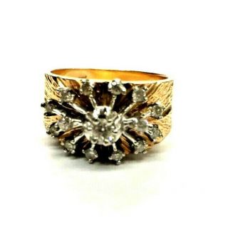 Vintage 14k Solid Yellow Gold Round - Diamond Starburst/sunburst Ring - Size 6.  5