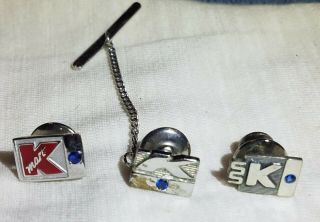 3 K Mart 5 Year Service Pins Sterling Silver Sapphire 7/16 " Pins And Tie Back