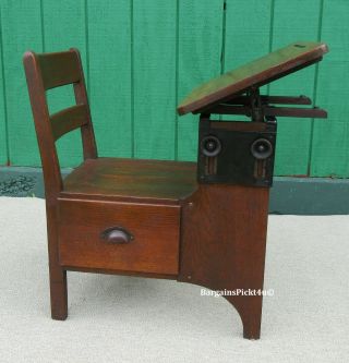 Antique Arts & Crafts Era Vintage Oak Adjustable Writing Drafting School Desk