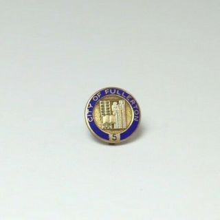 Vintage City Of Fullerton Gold Filled Enamel 5 Year Service Pin By V&v