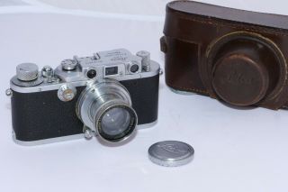 Vintage Leica Iiib Rangefinder 35mm Film Camera.  Leitz Summar 5cm F2 Lens.  Case