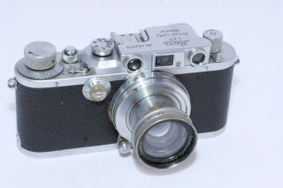 Vintage Leica IIIB Rangefinder 35mm film camera.  Leitz Summar 5cm f2 lens.  Case 2