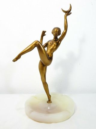 Vtg Art Deco Nude Woman Moon Dancer Sculpture Onyx Ashtray Spelter Lady Frankart