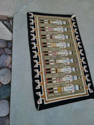 Navajo Indian Yei Figure Rug Weaving Large Vintage Textile 65 By 38