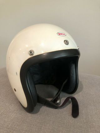 Vintage 1968 Bell Toptex 500 - Tx White Motorcycle Helmet Rare Lg.  Size 7 1/2”