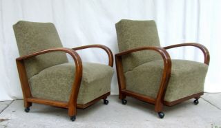 Art Deco Armchairs.  Club Cocktail Chairs.  1920 Vintage Antique Halabala