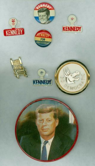 5 Vintage Political Campaign Pinback Buttons & Tabs - John F.  Kennedy 1960 - 64