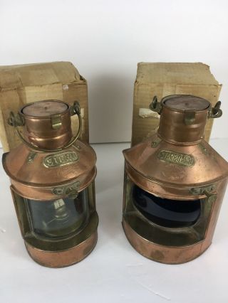 Vintage Tung Woo Copper Stern & Starboard Nautical Ship Lanterns Hong Kong Inbox