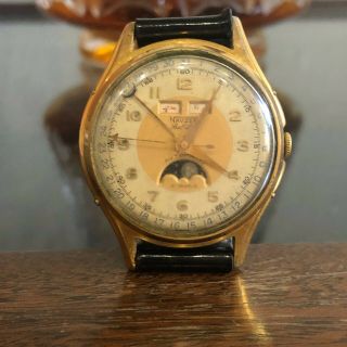 Vintage Bellux Navzer Automatic Triple Moonphase Chronograph Arabic Daydate 36mm