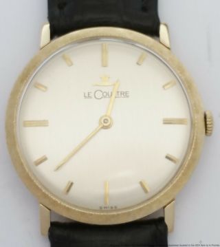 Vintage 1950s Jaeger Lecoultre 14k Gold Mens Watch Orig Dial Textured Bezel