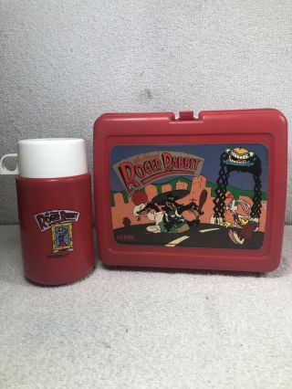 Who Framed Roger Rabbit Vintage 1987 Red Plastic Lunch Box With Thermos