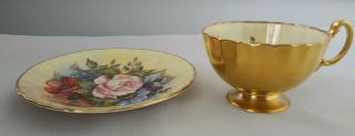 Vintage Aynsley Signed Bailey Cabbage Rose Tea Cup & Saucer Look Bone China 2/4