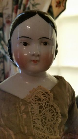 Antique 18 Inch Brown Eyed Covered Wagon China Head Doll