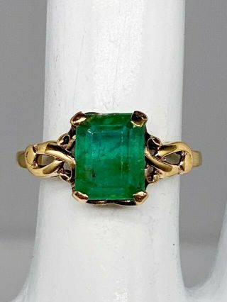 Antique 1930s $5000 3ct Emerald Cut Colombian Emerald 10k Yellow Gold Band Ring