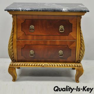 Vintage Italian Marble Top Small French Louis Xv Style Bombe Commode Chest