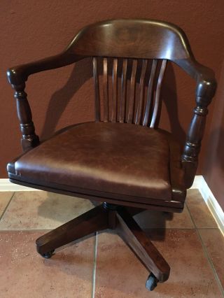 Antique Solid Birch Walnut Wood Swivel Office Chair Vintage 1920s B L Marble Co.