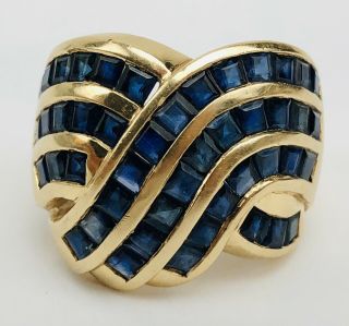 Vintage 14k Solid Yellow Gold Baguette Blue Sapphire Cocktail Ring 8.  25