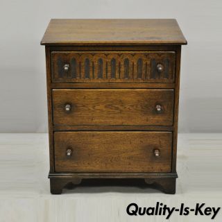 Vintage Jaycee Furniture Oak Wood English Jacobean 3 Drawer Small Chest