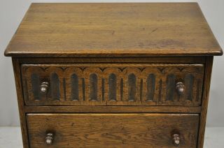Vintage Jaycee Furniture Oak Wood English Jacobean 3 Drawer Small Chest 2