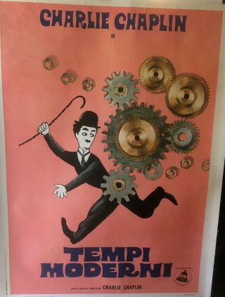 Vintage Italian Charlie Chaplin " Modern Times " Poster Linen Backed