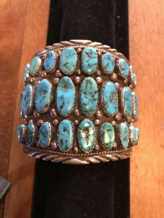 Vintage/old Pawn Native American Silver And Turquoise Cuff Bracelet.  Very Huge
