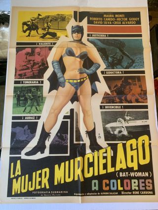 Vintage - The Batwoman La Mujer Murcielago Poster - Mexico 1968 27 X 37 " Batman Dc
