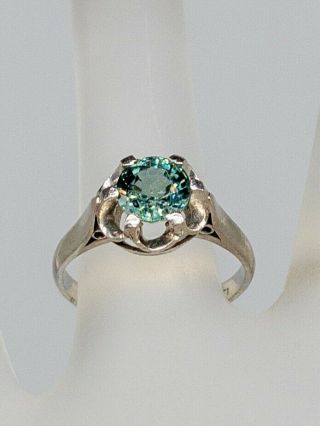 Antique 1930s Art Deco $5000 2ct Natural Blue Green Sapphire 14k White Gold Ring