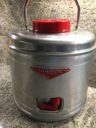 Vtg Featherflite By Poloron Aluminum 2 Gallon Water Jug Thermos With Cup Usa