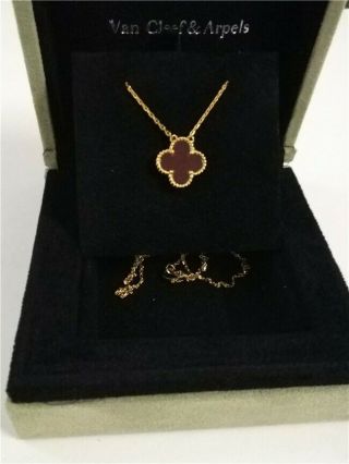 Auth Van Cleef & Arpels Vintage Alhambra 18K YG Carnelian Necklace 3
