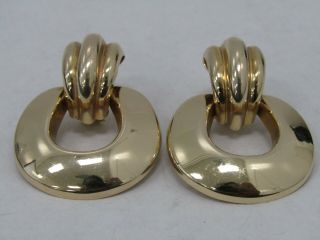 Vintage Jm 14k Yellow Gold Door Knocker Drop Dangle French Clip Earrings