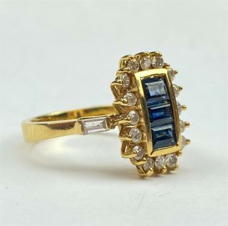 Vintage 18k Gold Natural Diamond & Blue Sapphire 1.  50 Cttw Gemstone Ring 007 Nr
