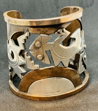 Vintage Graziella Laffi Peru Sterling & Copper Modernist Folklore Cuff Bracelet