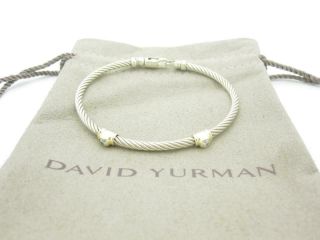Vintage David Yurman Sterling Silver & 18k Gold Oval Diamond 3mm Cable Bracelet