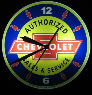 Vintage Pam Lighted Advertising CHEVROLET AUTHORIZED SALES & SERVICE Clock 3