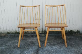 Leslie Diamond for Conant Ball Vintage Mid Century Dining Chairs Pair Birch MCM 2