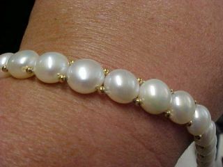 Vintage Stunning 9mm Natural White Pearl Bracelet 14k Yellow Gold 8 Inch