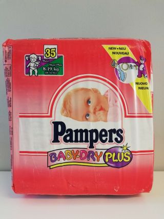 Vintage Pampers Baby Dry Plus 35 Girls Diapers Sz Maxi Plus 8 - 19kg 18 - 42lbs Rare