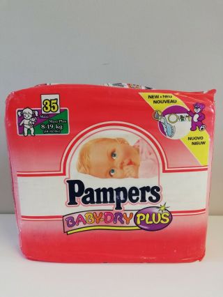Vintage Pampers Baby Dry Plus 35 Girls diapers Sz MAXI Plus 8 - 19Kg 18 - 42Lbs RARE 3