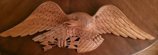 Vintage Hand Carved Wood Folk Art Bellamy Style Eagle Plaque 44 " X 14 " X 5 " Large